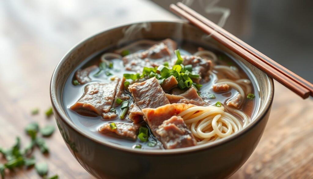 Authentic Lanzhou beef noodles with clear broth and hand-pulled noodles