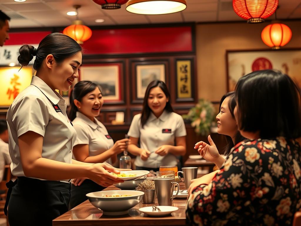 Friendly staff serving customers at Chinese restaurant near me